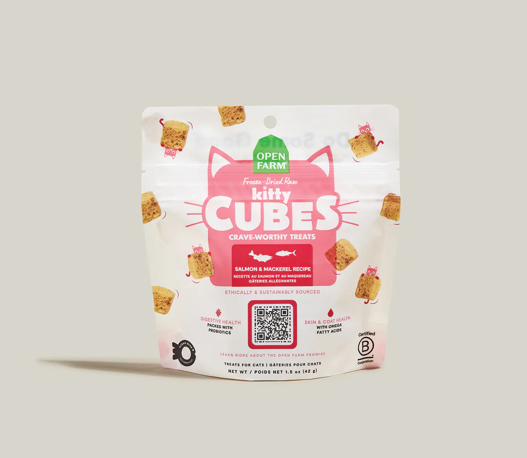 Open Farm Freeze-Dried Raw Kitty Cubes Salmon & Mackerel Recipe Cat Treats 1.5oz