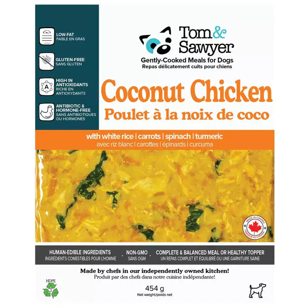 Tom&Sawyer Coconut Chicken Gently-Cooked Frozen Meals for Dogs 454g