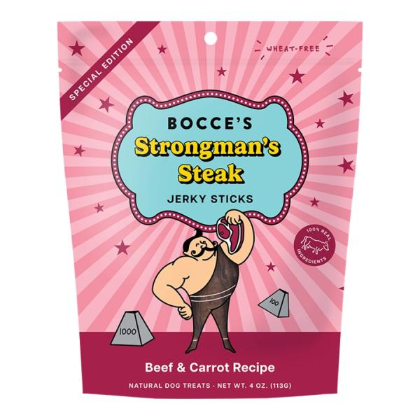Bocce's Bakery Strongman's Steak Beef & Carrot Recipe Jerky Sticks Dog Treat 4oz