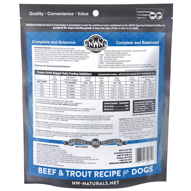 Northwest Naturals Freeze-dried Dog Beef/Trout Nuggets 340g