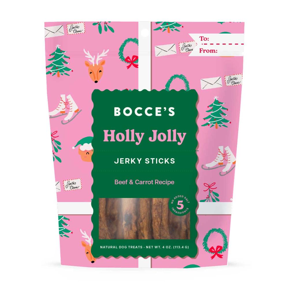 Bocce's Bakery HOLIDAY Holly Jolly Jerky Snacks, Beef & Carrot Recipe Dog Treat 4oz