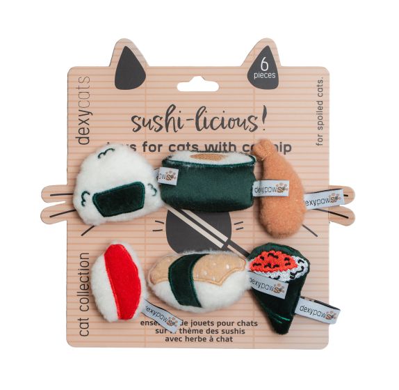 Dexypaws Plush Cat Toys - Sushi 6pc