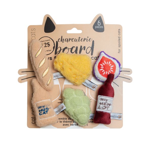 Dexypaws Plush Cat Toys - Wine, Cheese & Grape 6pc