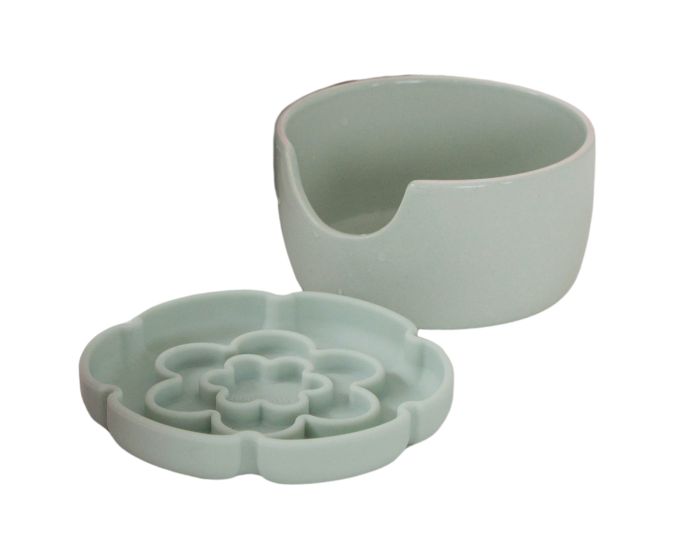 Dexypaws Raised Ceramic Cat Bowl with Slow Feeder Blue