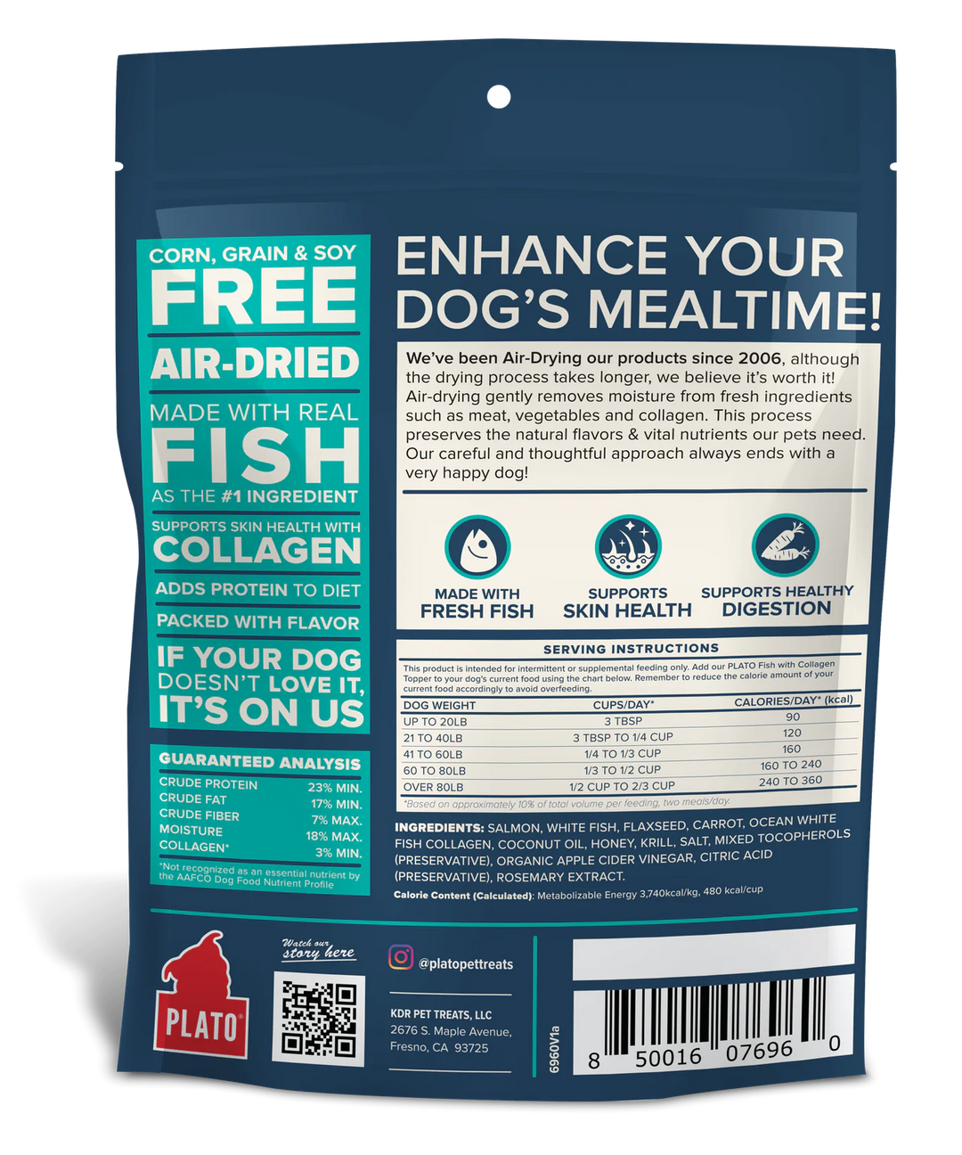 Plato Pet Treats Food Topper Fish and Collagen 156g