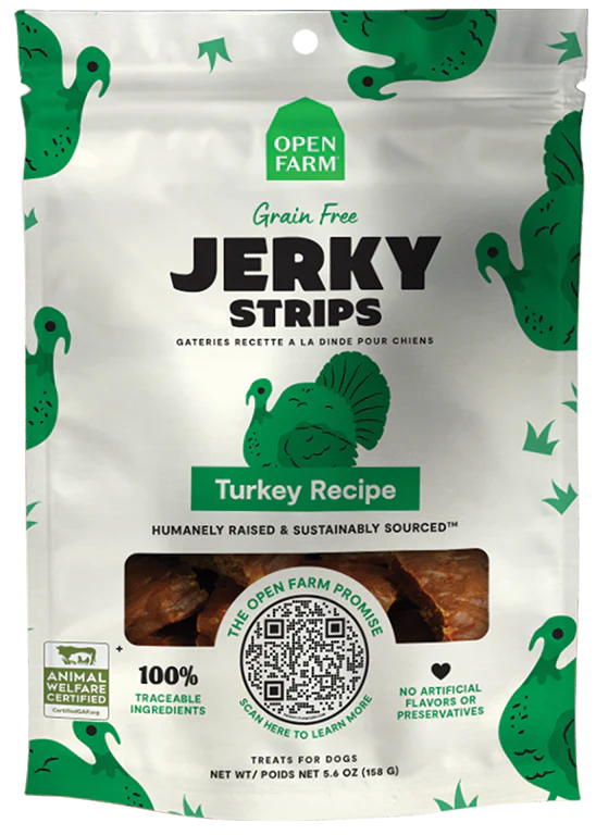 Open Farm Gain Free Jerky Strips Turkey Recipe Dog Treat