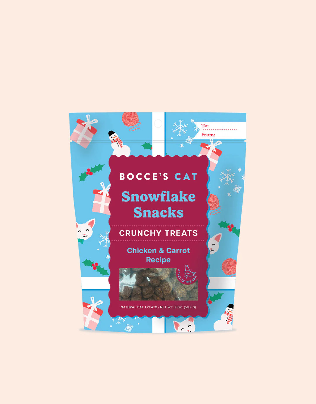 Bocce's Bakery HOLIDAY Snowflake Snacks, Chicken & Carrot Recipe Crunchy Cat Treats 2oz