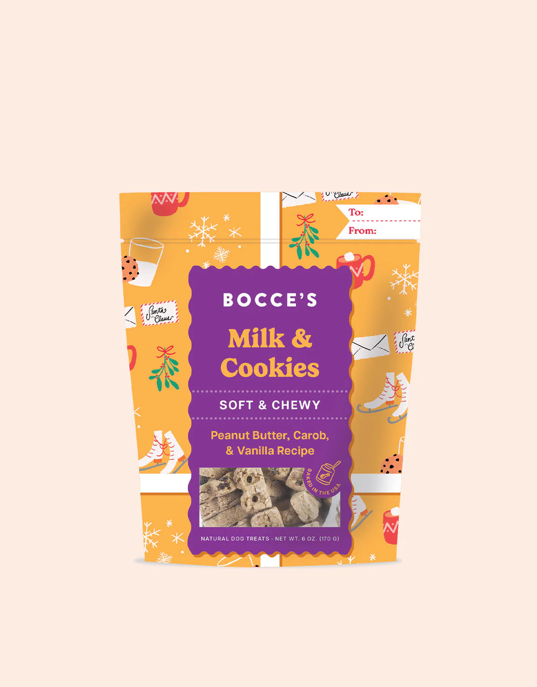 Bocce's Bakery HOLIDAY Milk 'n Cookies, Peanut Butter, Carob & Vanilla Recipe Soft & Chewy Dog Treats 6oz