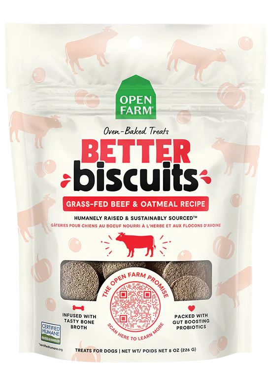 Open Farm Better Biscuits Grass-Fed Beef & Oatmeal Recipe  Dog Treats 8oz