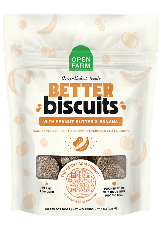 Open Farm Better Biscuits Peanut Butter & Banana Recipe Dog Treats 8oz