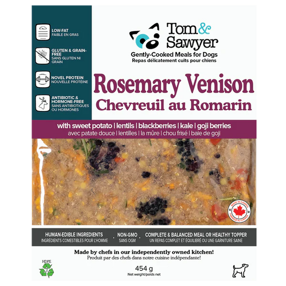 Tom&Sawyer Rosemary Venison Gently-Cooked Frozen Meals for Dogs 454g